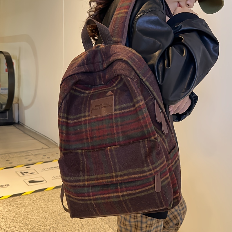 Plaid Embossed Backpack Purse Vintage Pu Leather Travel - Temu