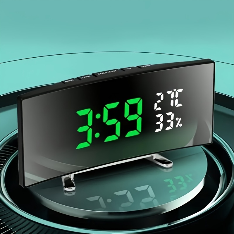Modern LED Digital Alarm Clock with Extra-Large Display | Multi-Function Temperature and Humidity Display | The Perfect Choice for a Stylish Bedroom Alarm Clock, White and Green Digital Display, Powered by 3*AAA Batteries/USB | A Fashionable Alarm