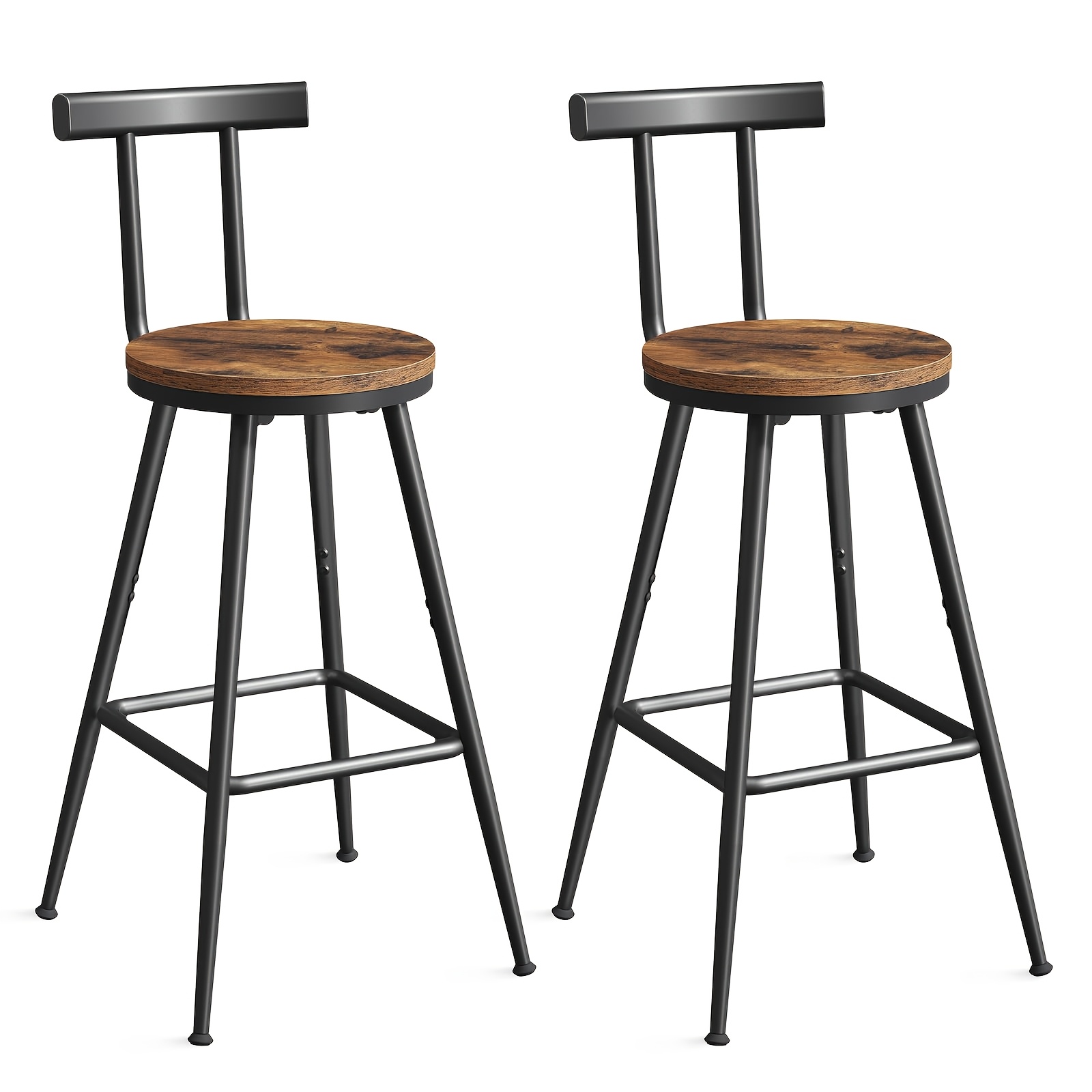 Image of Set Of 2 High-legged Bar Stools | Kitchen Bar Stools With Backrests And Footrests, Adjustable Chair Legs, Suitable For Restaurants, Kitchens, Living Rooms, Bars