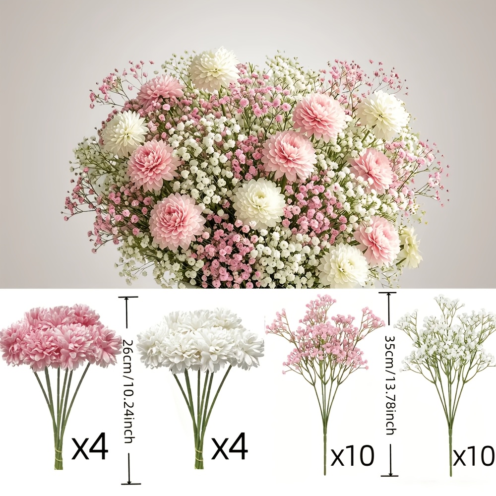 TEMU 28pcs Simulation Low- Pink | Floral Arrangement - Suitable For Indoor Home Decor, Perfect For Weddings, Handmade Crafts, Spring/summer Themes,