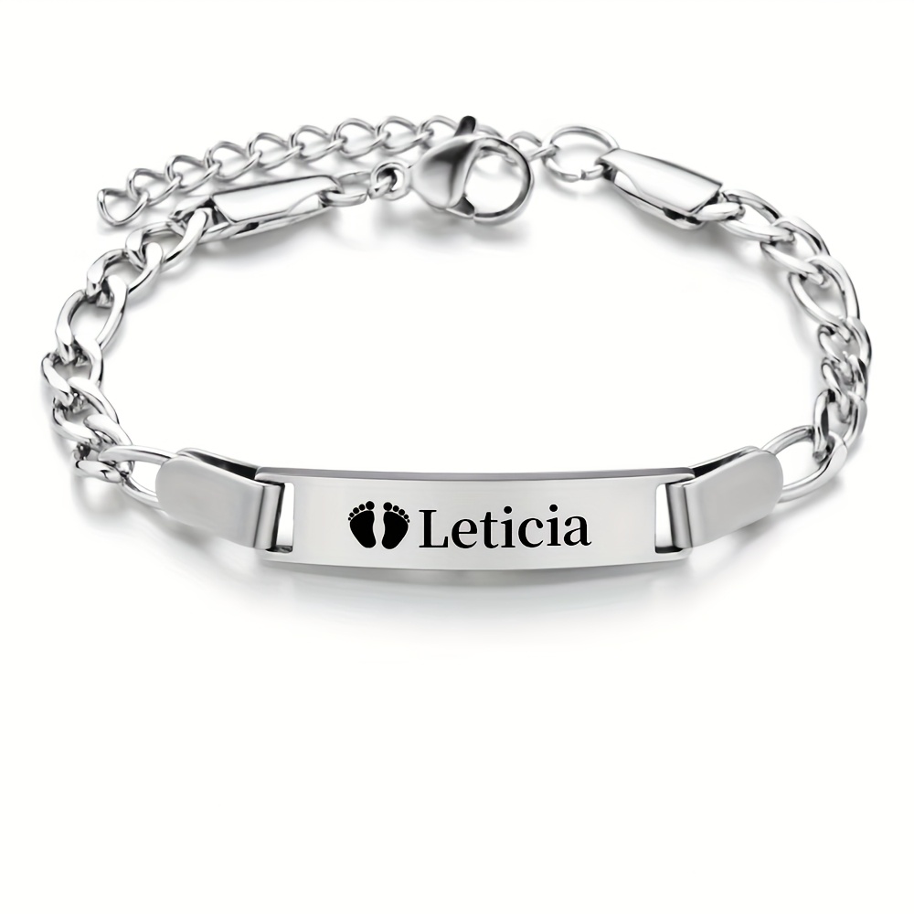 TEMU Custom Engraved Stainless Steel Laser Name Bracelet For & - 18k Golden-plated Adjustable Clasp, Durable Everyday Jewelry, Valentine's Day