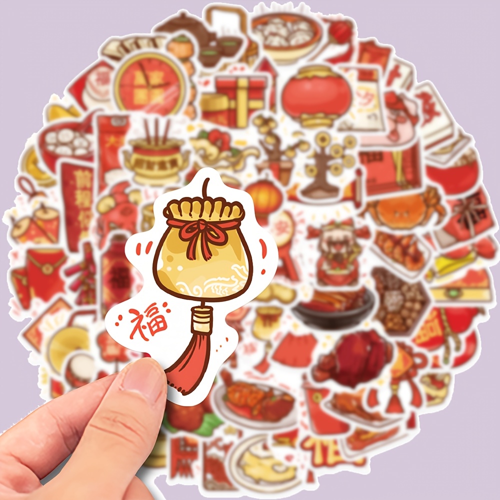 

80pcs Chinese New Year Stickers, Pvc Material, Frog & Red Envelopes Design, Decals For Phone, Laptop, Luggage, Notebook, Water Bottle, Helmet Decoration