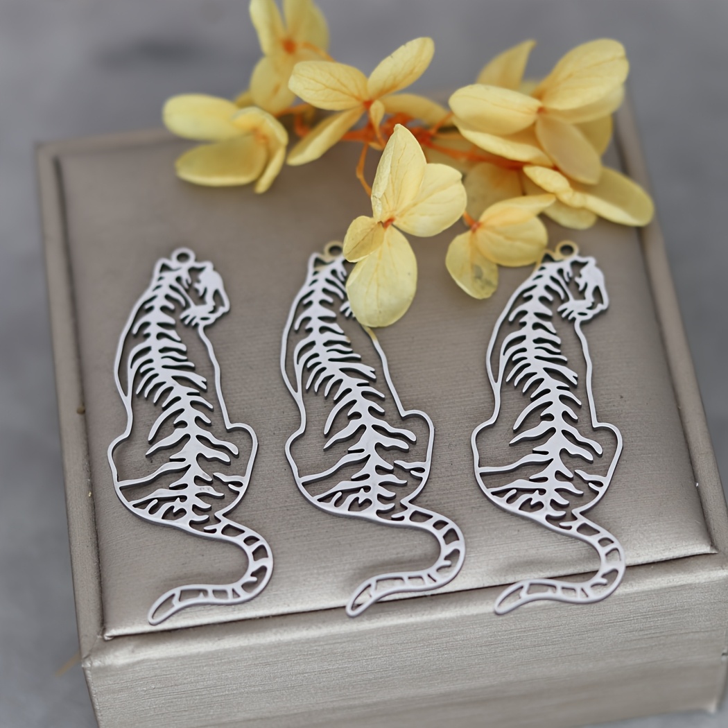 TEMU 3pcs Trendy Tiger Stainless Steel Pendant Charms For Jewelry Making Craft Earrings Necklace Handmade Additions