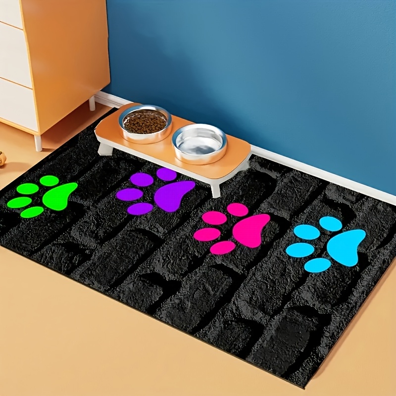 

1pc, Tapis coloré avec motif de patte de chien mignon, tapis d'alimentation pour animaux de compagnie en polyester pour chiens et chats, décoration d'Halloween et de Noël, antidérapant, lavable