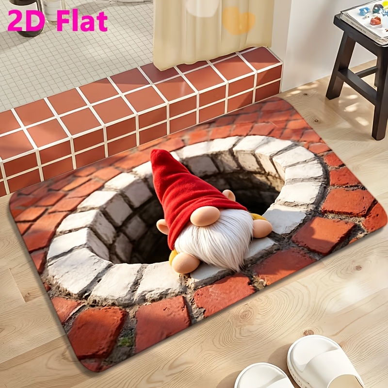TEMU 2d Flat Christmas Decoration Doormat With Cute Gnome And Chimney Pattern, Diatomite Material, Super Absorbent, Soft And Skin-friendly, Non-slip,