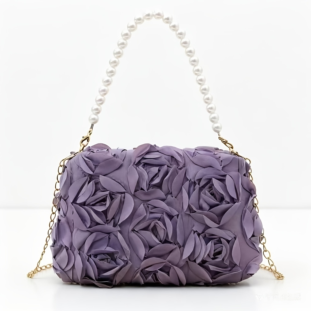 [Women's Evening Handbag] A Stylish New Women's Evening Handbag Featuring an Elegant Rose Flower Design. It Comes with a Metal Chain That Allows for Shoulder Or Hand Carrying, Making It Versatile for Shopping, Casual Outings, And Evening Events
