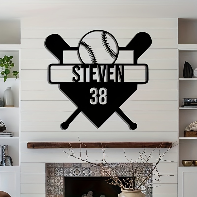 TEMU 1pc Personalized Baseball-themed Wall Art, Featuring A Custom Logo, Ideal For Farmhouse-style Decor In Living Rooms Or Offices, And Perfect As A