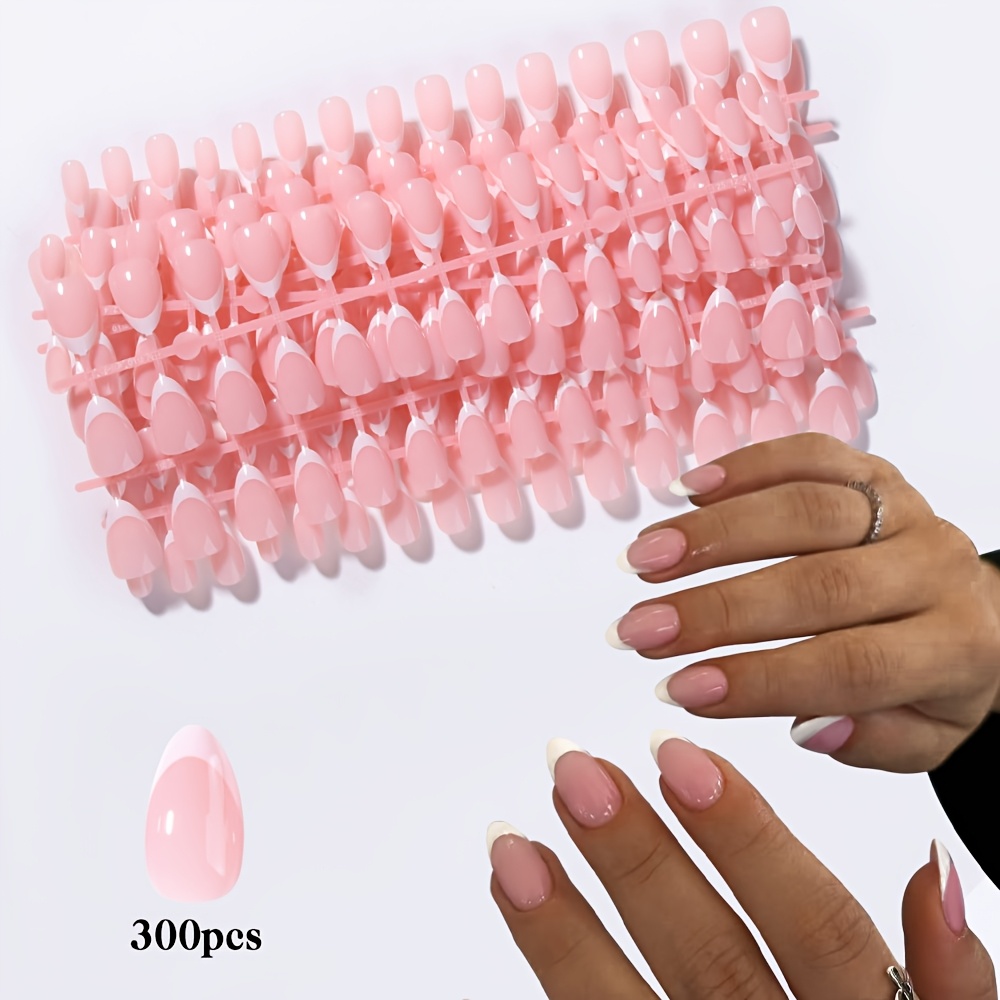 TEMU 300 Stück Weiße auf Nagel Kurze Mandel Falsche Nägel, Soft Gel Nagelspitzen, Einfach und Vielseitig, 15 Größen Geeignet für Frauen, , Feiertags