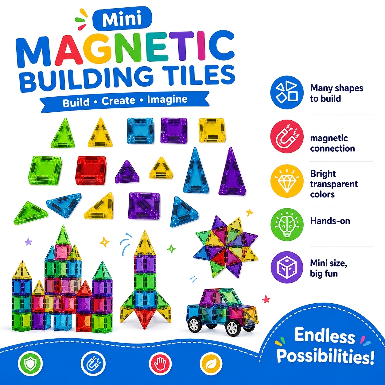 30pcs Colorful Magnetic Building Tiles, Educational Gift for Children