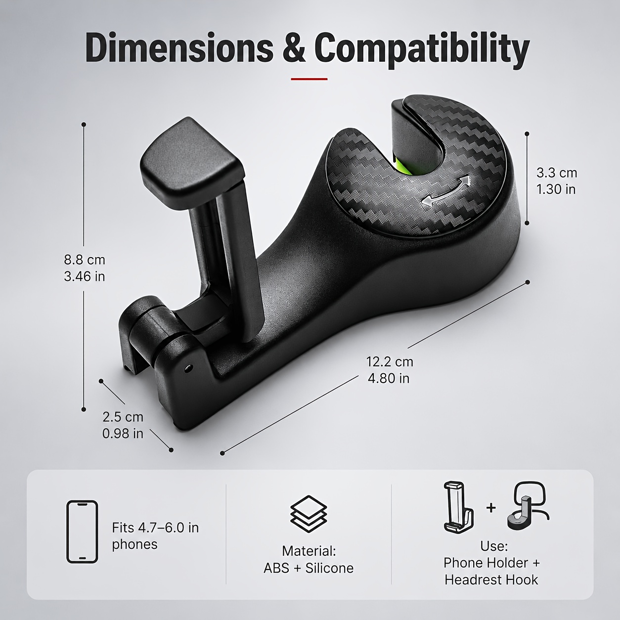 TEMU 2in 1 Car Headrest Hook With Phone Holder Universal Back Seat Phone Mount Car Seat Hanger Storage Hook Car Interior Accessories