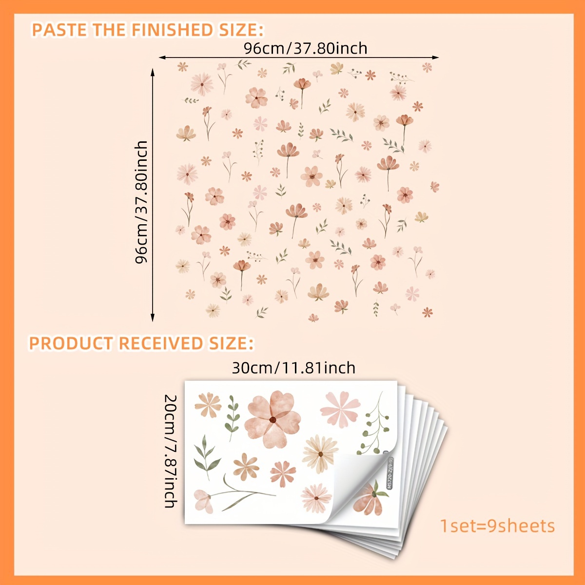 Image of A Set Of 9pcs, 20*30cm*9pcs Bohemian Small Floral Leaf Background Wall Stickers, Self-adhesive Removable Wall Decals For Bedroom, Living Room Decoration, Ms720-zj