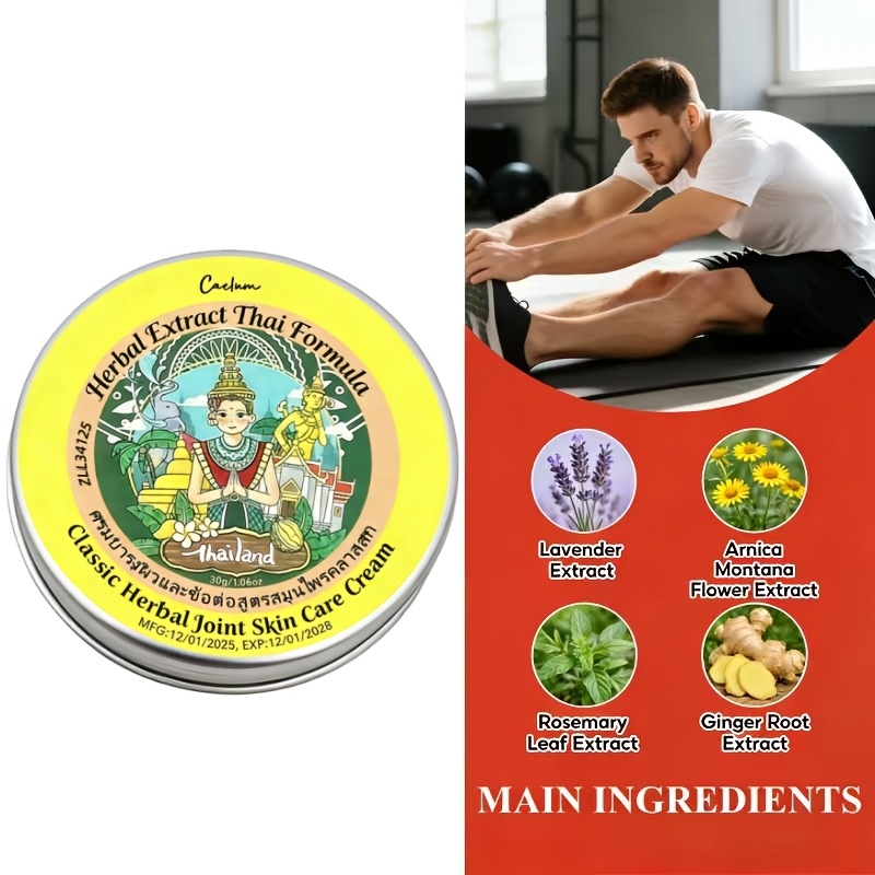 Cremă clasică de îngrijire a pielii și articulațiilor cu plante din Thailanda | cu extracte de lavandă, eucalipt, nucă de cocos, rozmarin și arnica | Formulă hidratantă profundă pentru picioare, picioare, mâini și pielea articulațiilor | Non-grasă și confortabilă după zilele aglomerate | pentru toate tipurile de piele