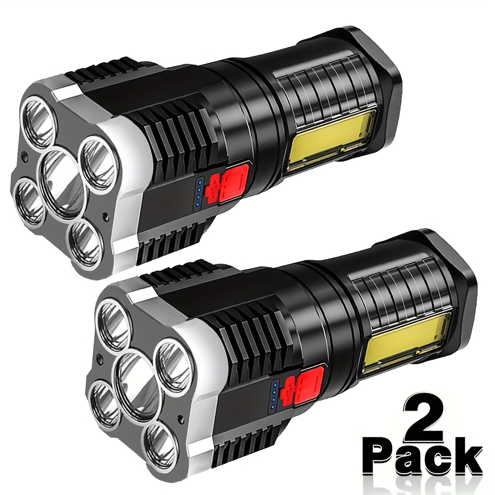 2-Pack LIHANGSTAR Portable Rechargeable Camping 5 LED Flashlight with COB Side Lights and 4 Lighting Modes