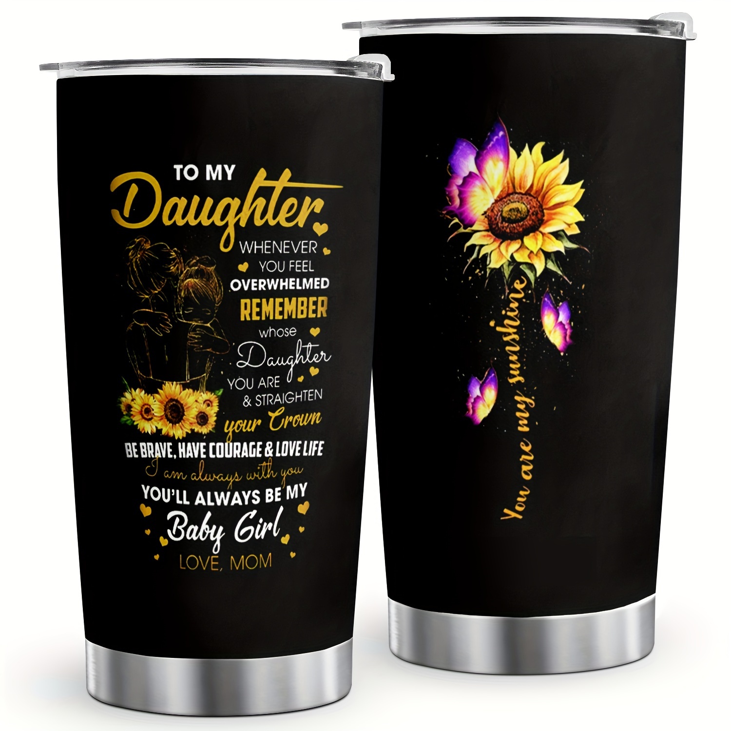 

1pc 20oz Sunflower You Are My Insulated Stainless Steel With Lid - Perfect Gift For Daughter - Double Wall Travel Mug