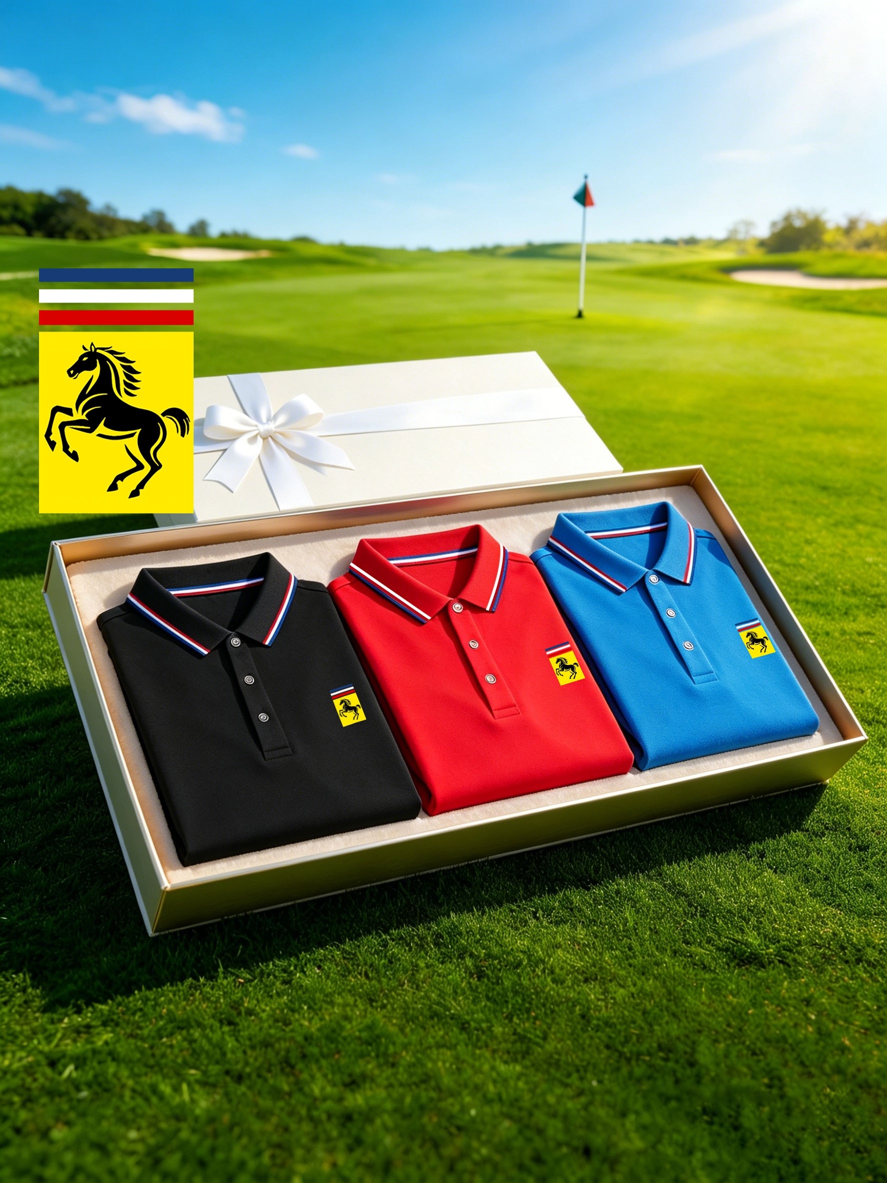 objektbild 3-delars set, herrtröja med hästtryck, t-shirt med slag, skjorta, halloween, , fars dag-present, present till män, utan presentask, herrgolftröja, pikétröja,  - , helgutflykter, affärsmiddagar och fester, semesterresor. presentask endast för visning