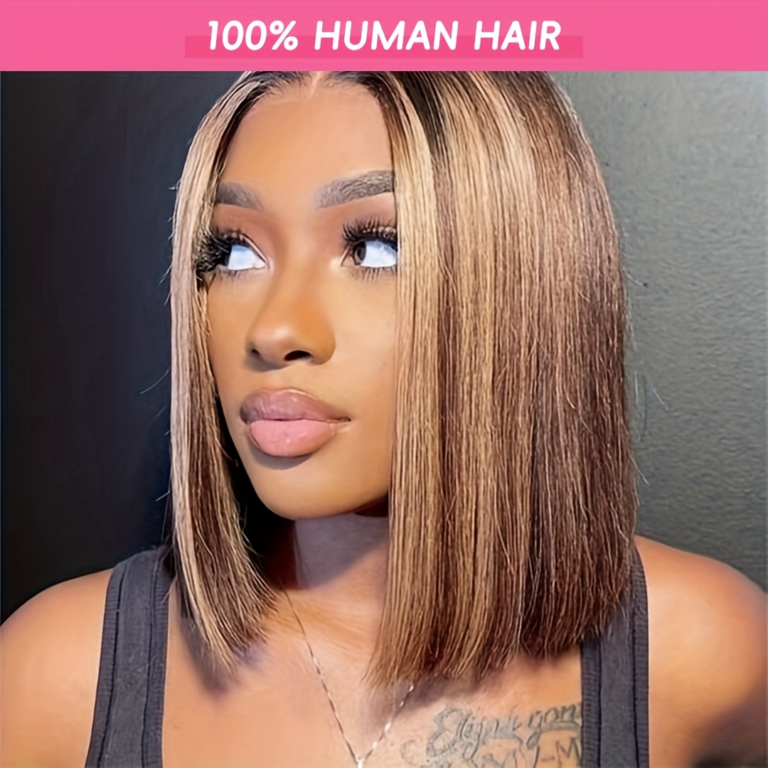 

180% Density Highlight Bob Wig P4/27# Short Bob Wigs 8-12inch Human Hair Wigs 13x4 Lace Frontal Bob Wig Human Hair Wigs With Baby Hair