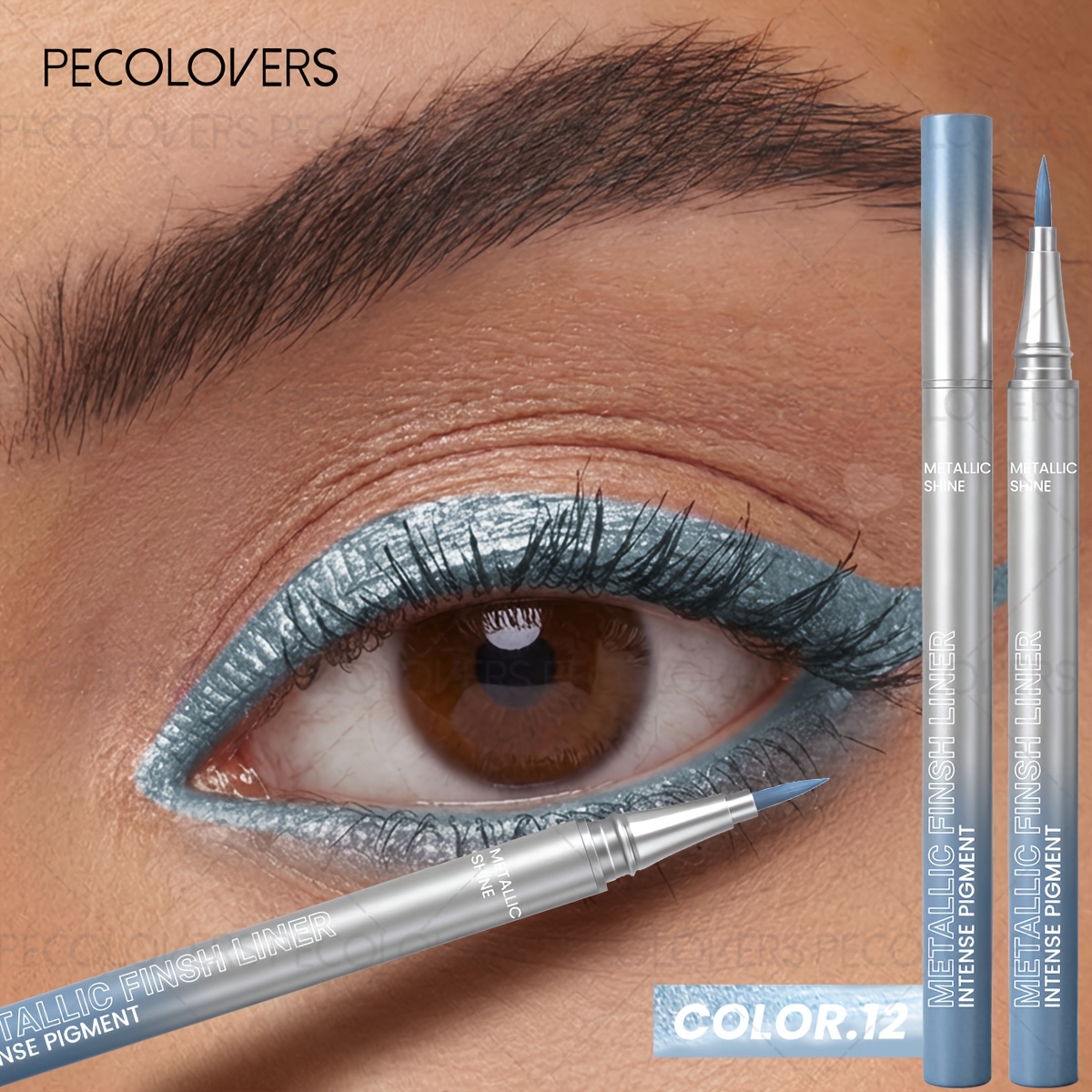 Image of 1pc 12-color Metallic Glitter Liquid Eyeliner Waterproof Long-lasting & Non-smudge Eye Pencil - Fashionable Makeup For Spring And Summer