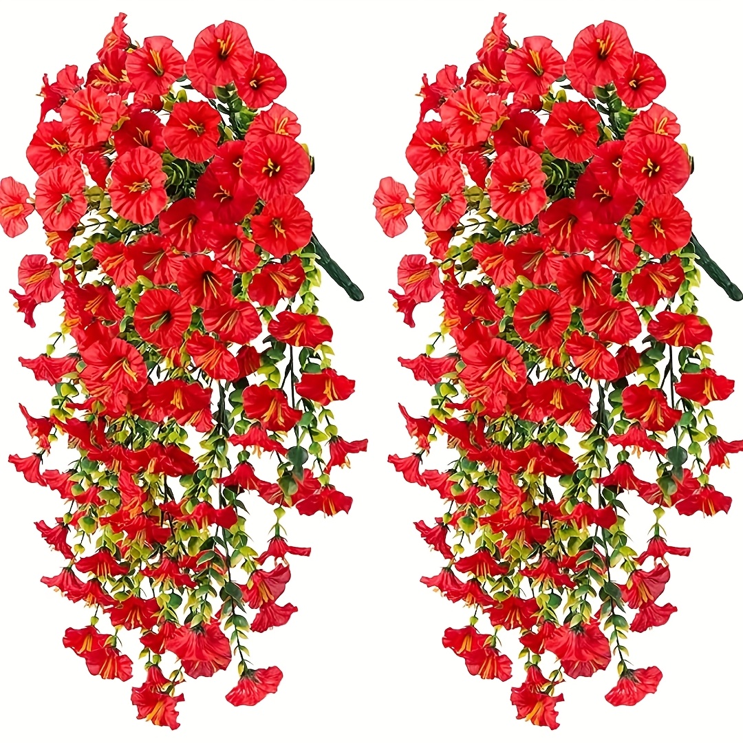 2pcs hanging flowers mixed fabric   and eucalyptus leaves uv resistant realistic artificial plants suitable for outdoor home office garden decoration ideal for thanksgiving christmas halloween valentines day and mothers day