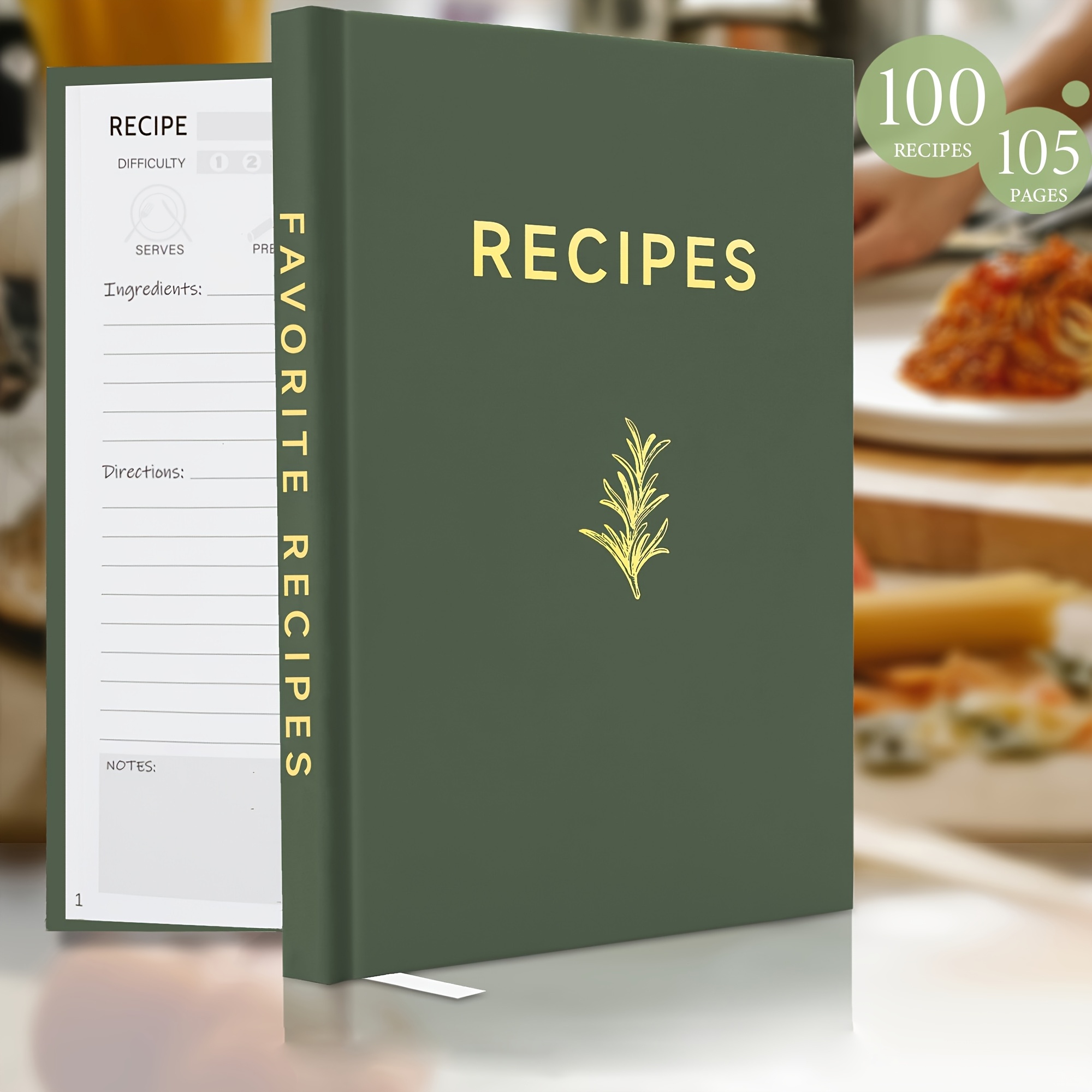 

Blank With Hardcover Cover - The Perfect Recipe Notebook To Your Own Recipes - Blank Cookbook With Rosemary Olive Green