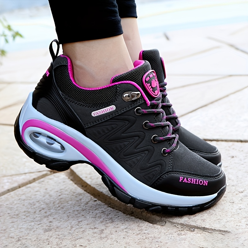 Image of Women's Low Top Hiking Sneakers |, Embroidered, , Lace-up, Round Toe, Microfiber Upper, Sole, Casual Walking & Running Trainers