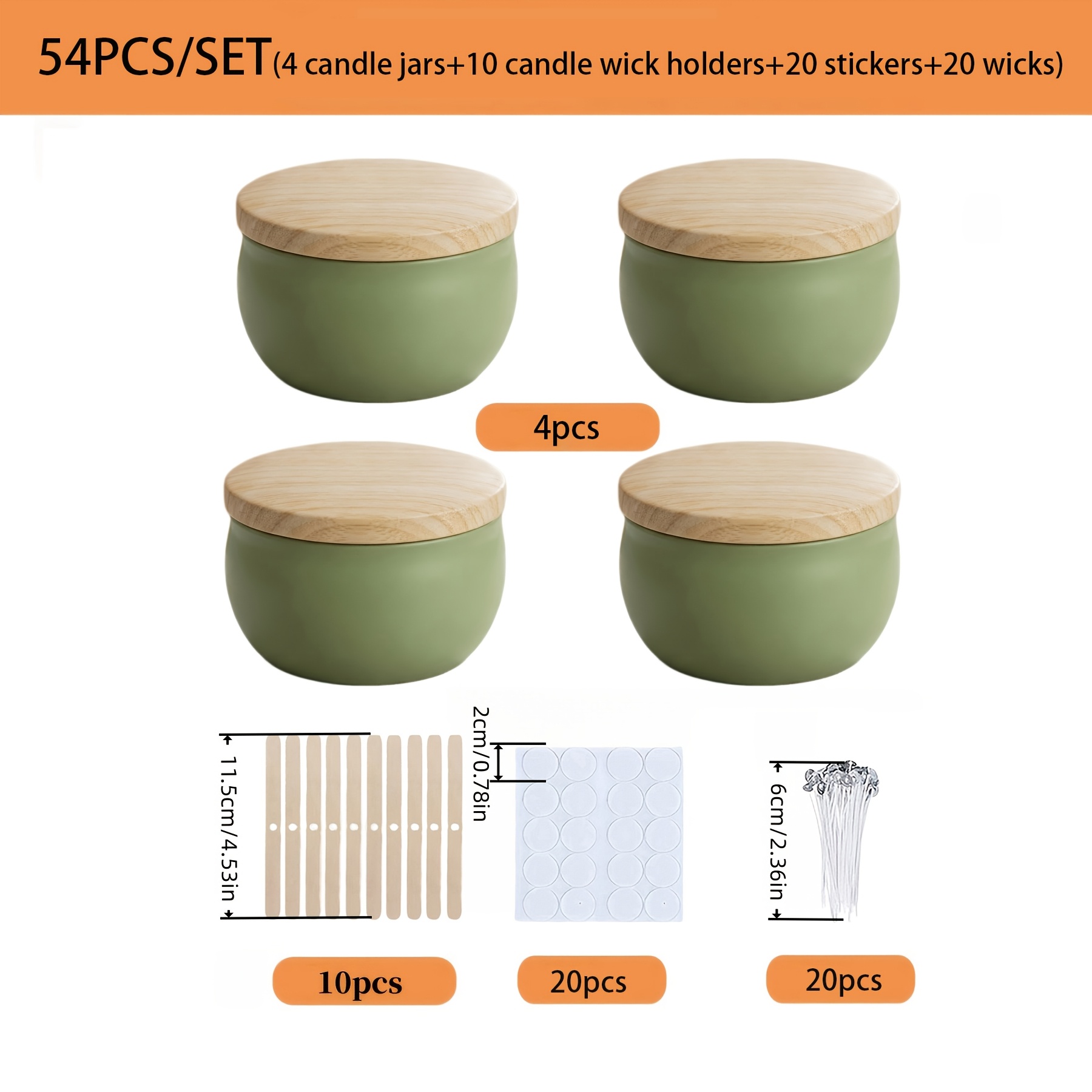 TEMU Kit de fabrication de bougies vert foncé de 54 pièces. Inclut 4 bocaux à grain de bois et 50 accessoires (20 mèches de bougie, 10 supports de