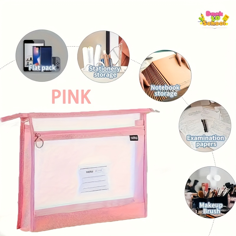 Large A4 Transparent Mesh File Organizer With Double Zipper - Spacious And Portable Document Storage Bag For School And Office