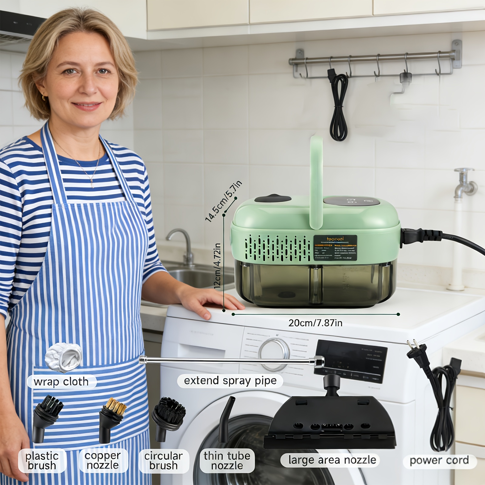 Image of 1100ml High-pressure Steam Cleaner With 3 Brush Heads, Multi-functional Handheld Steam Cleaner Suitable For Kitchen Furniture, Bathroom, And Car (green)