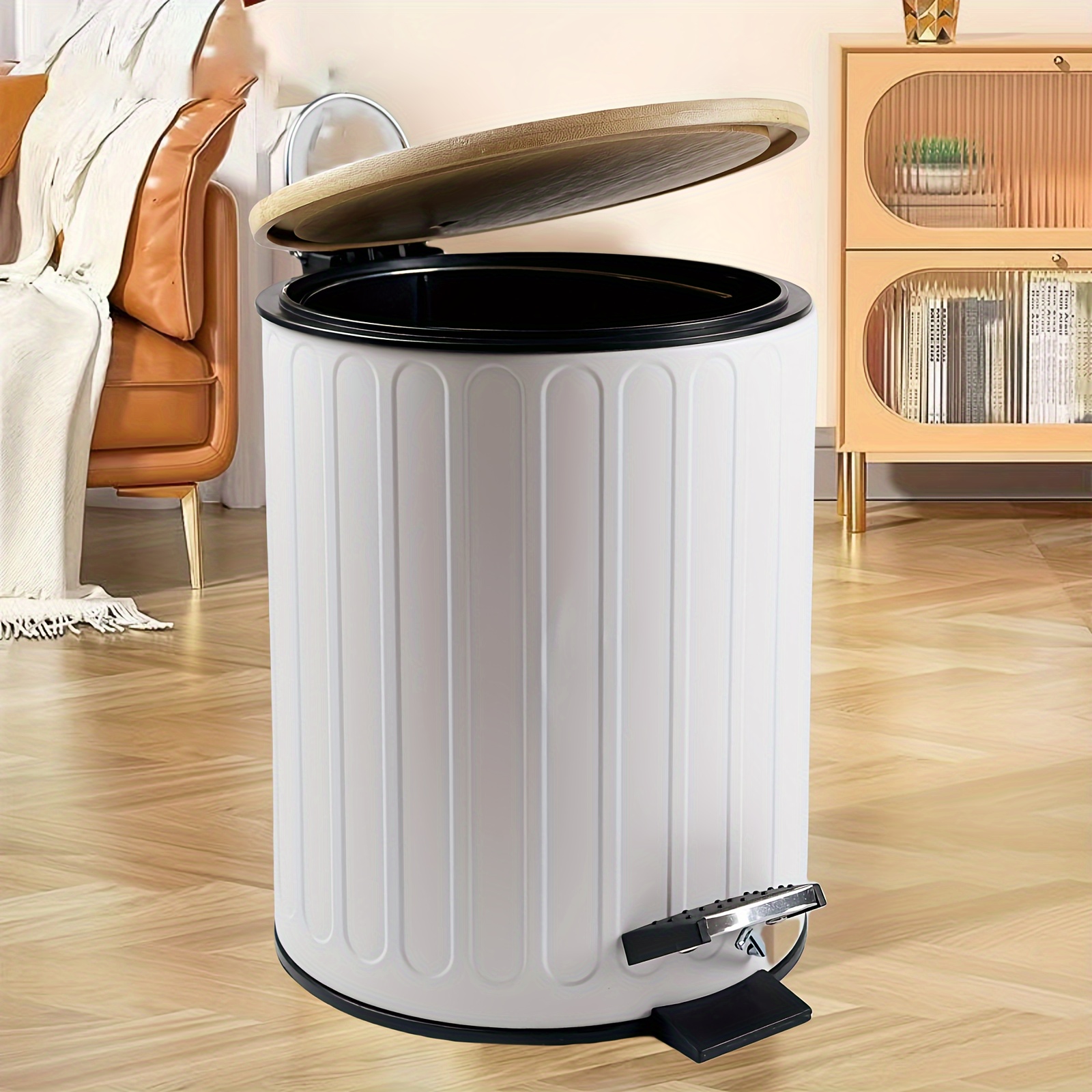 竹蓋付きエコスリムペダルゴミ箱 - 5L、耐久性と静音設計 竹蓋付きエコスリムペダルゴミ箱 - 5L、耐久性と静音設計