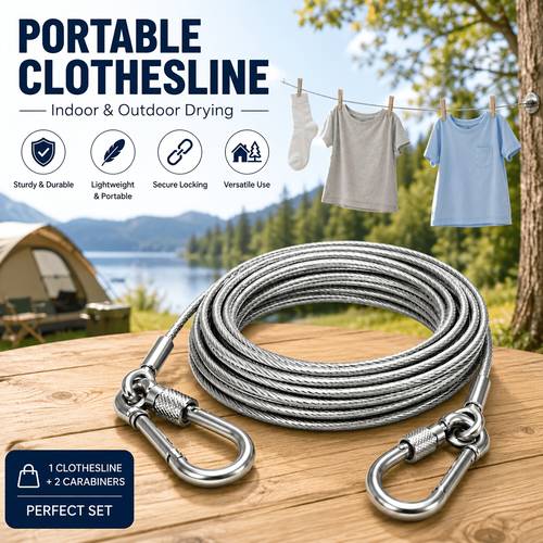 stainless steel clothesline wire rope with coated safety clips hooks anti fall weather resistant non slip cable multi purpose for laundry hanging pet tether meters