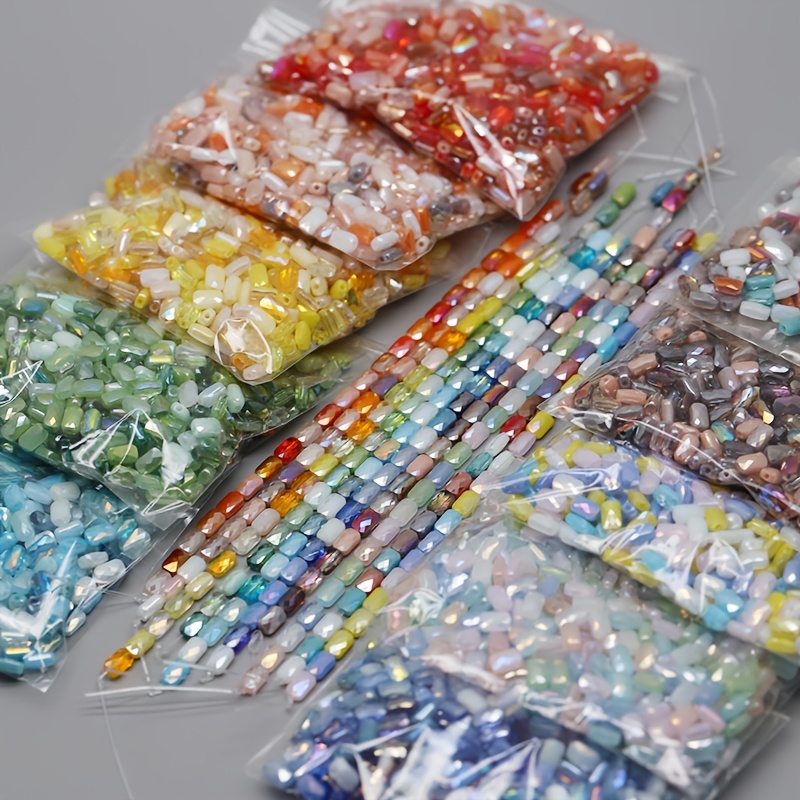 70pcs Mixed-Color 4x7mm Faceted Square Glass Beads