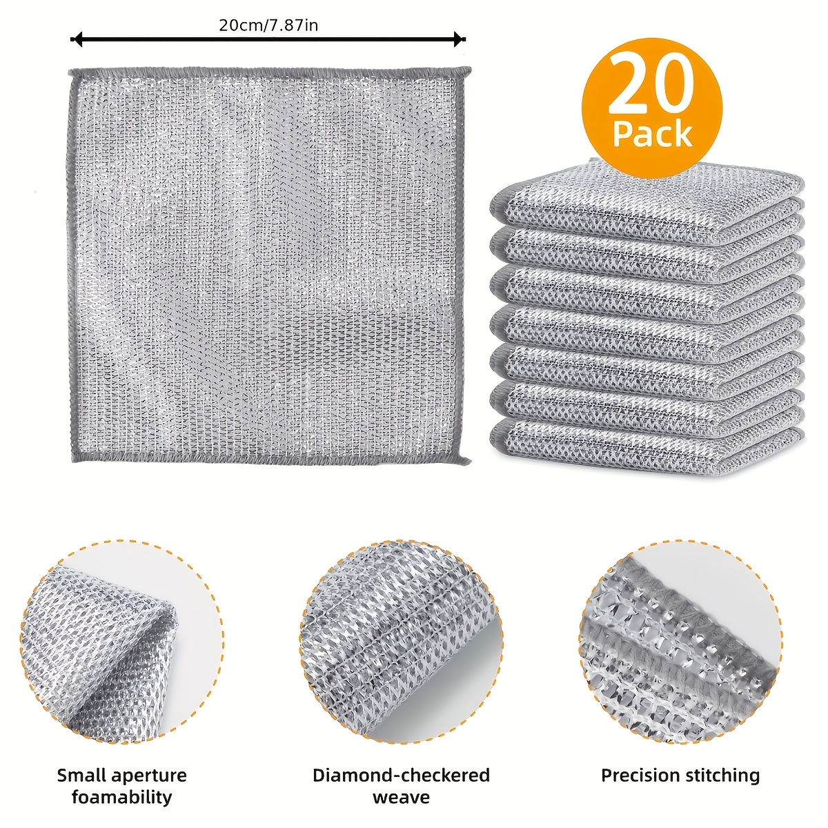 40/20/10-Pack Multi-Purpose Miracle Metal Cleaning Cloths, Enlarged Dishwashing Scrub Pads for Kitchen, Suitable for Wet and Dry Use with Mesh Microfiber ? Ideal for Metals, Cookware & Utensils