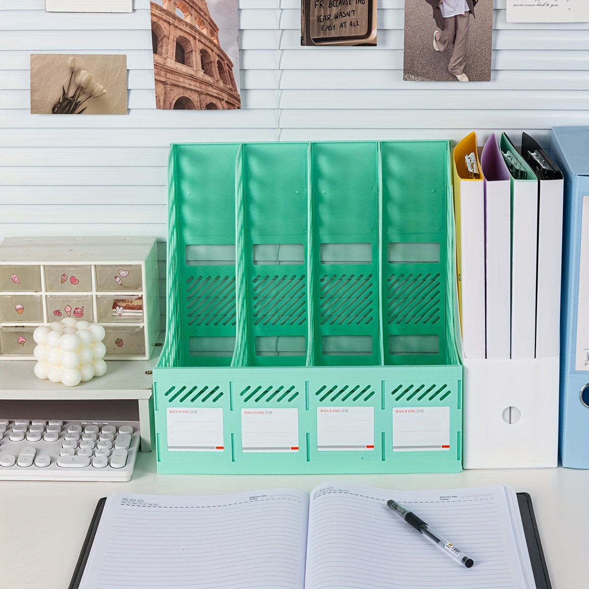 Acrimet Lot De 2 Porte-Revues Vert Fluo - Organisateur Durable En Plastique Pour Magazines, Dossiers Et Bureau