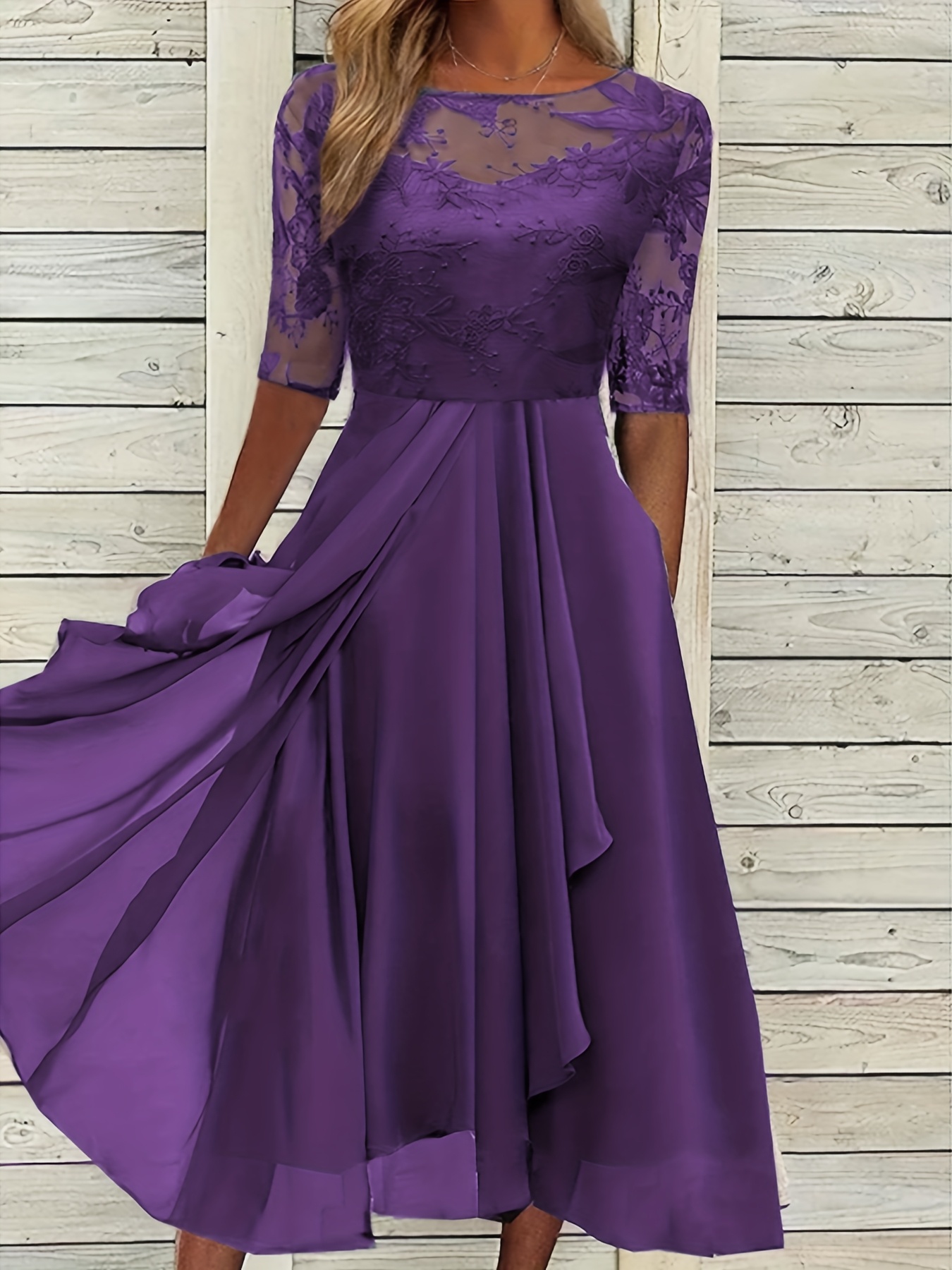 womens cocktail party gown midi lace dress blue - Temu Sweden