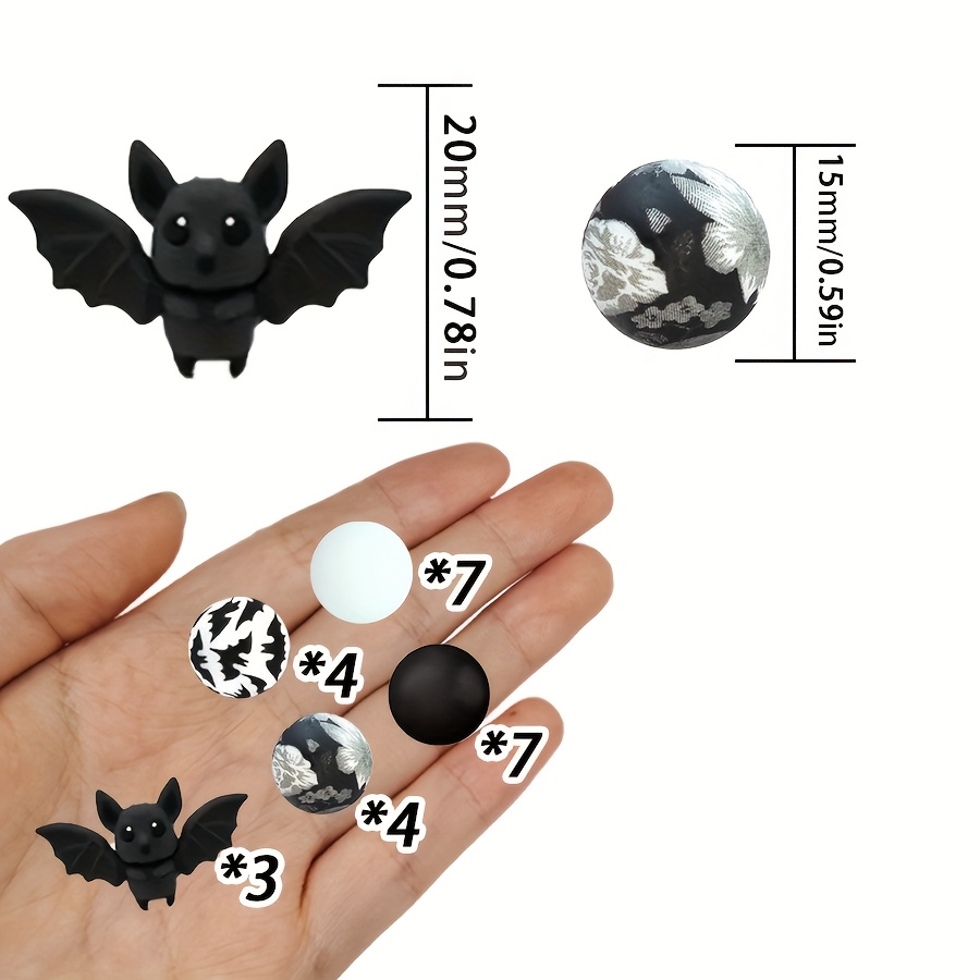TEMU 25pcs Silicone Beads 3d Stereoscopic Bat Shaped Silicone Beads Bat Printed Round Beads Suitable For Jewelry Decoration Bead Accessories Used As