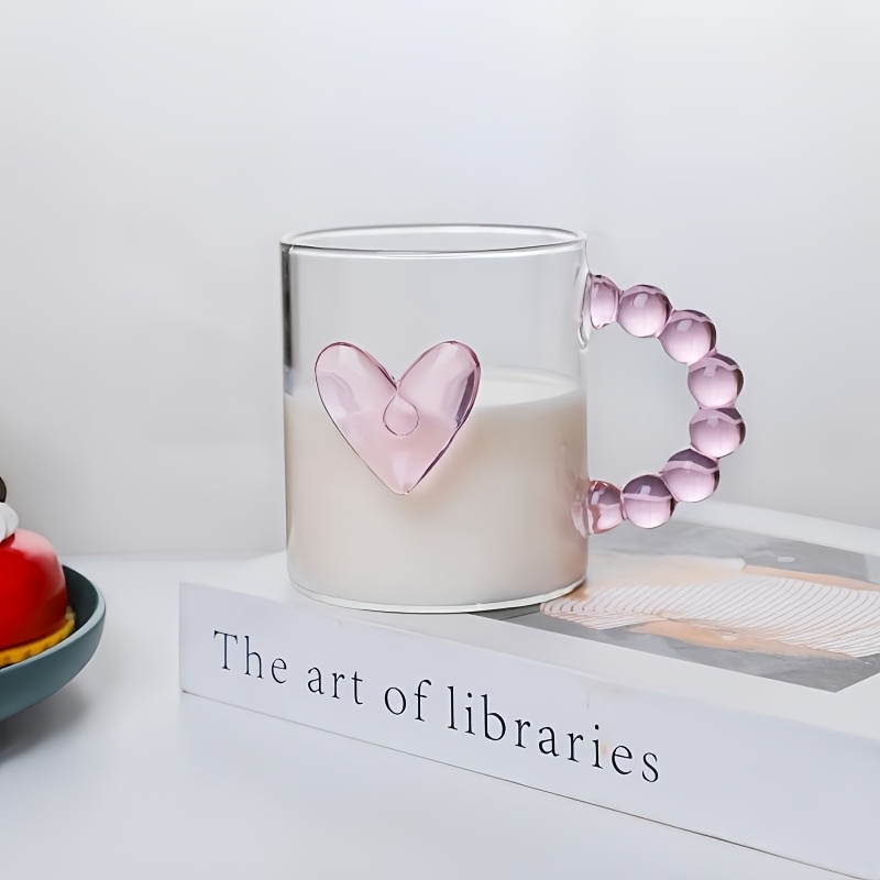 TEMU Vaso de cristal con forma de con asa, taza atmosférica de rosa, taza de cristal fotogénica, taza de café resistente al , vaso para bebidas frías