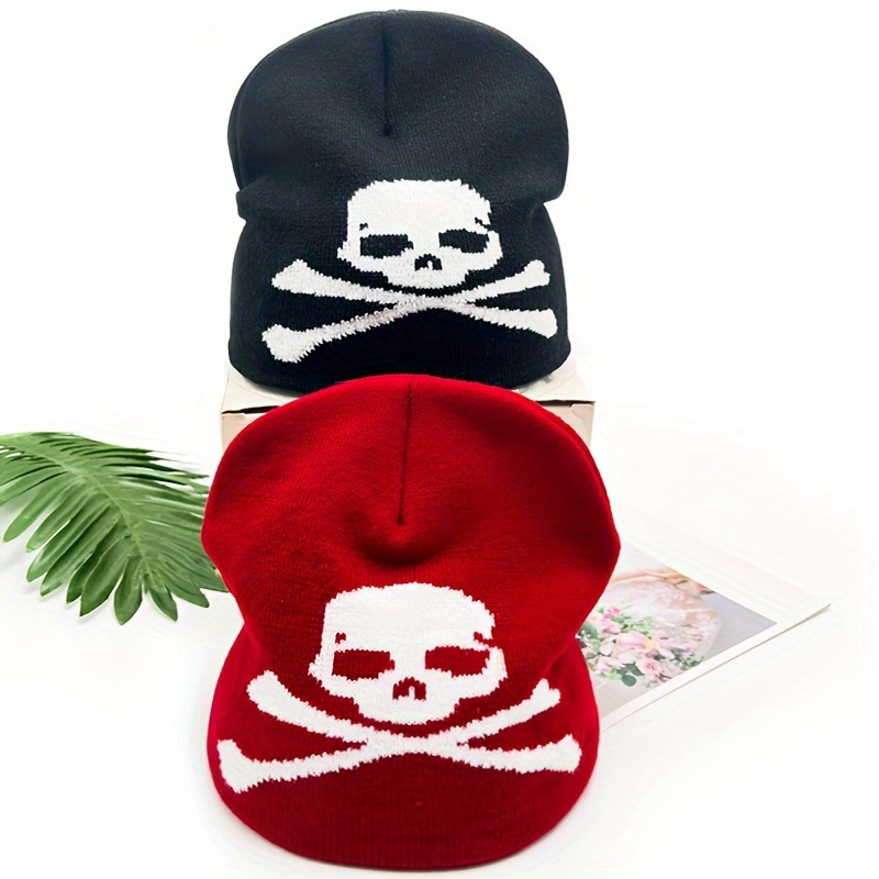 Skull Jacquard Black Beanie Elastic Hip Hop Knit Hat Unisex - Temu