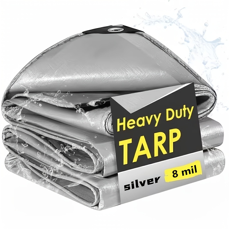 TEMU 8x10ft Heavy-duty Tarpaulin (8 Mil Thickness), 3ft/0.91m Eyelet , 146g Tarpaulin, With Metal Eyelets And Reinforced Edges; Made Of Uv-resistant,