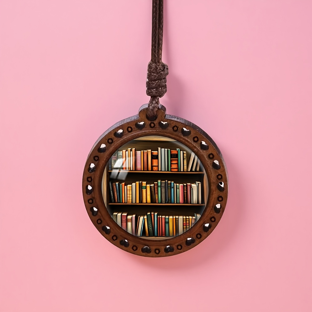 TEMU Bookshelf Bookworm Heart Wooden Necklace, Cute Fashion Accessory, Individual Style Necklace For Daily Wear, Ideal Gift For , Suitable For