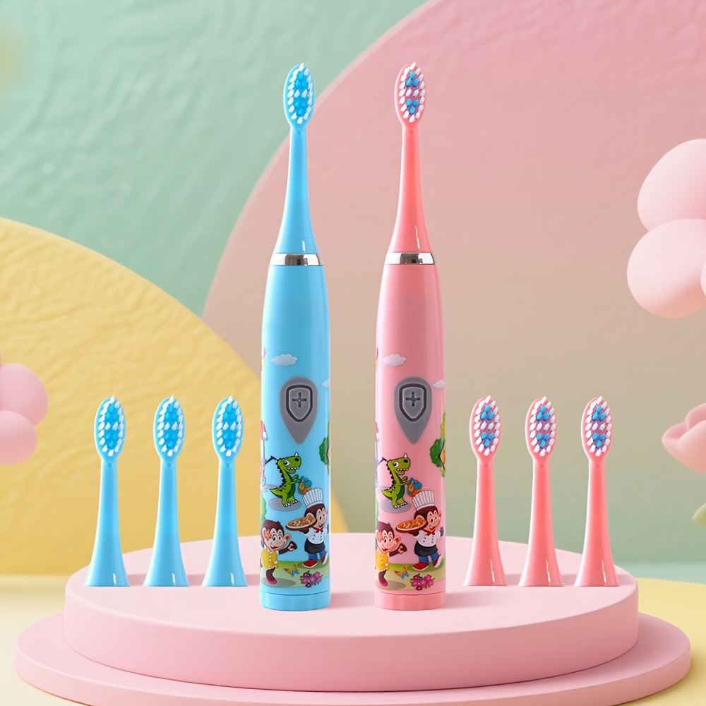 Battery-Powered Electric Toothbrush with 3 Replacement Heads & 1 Timer Sand Timer, Model N02, 3 Replacement Heads