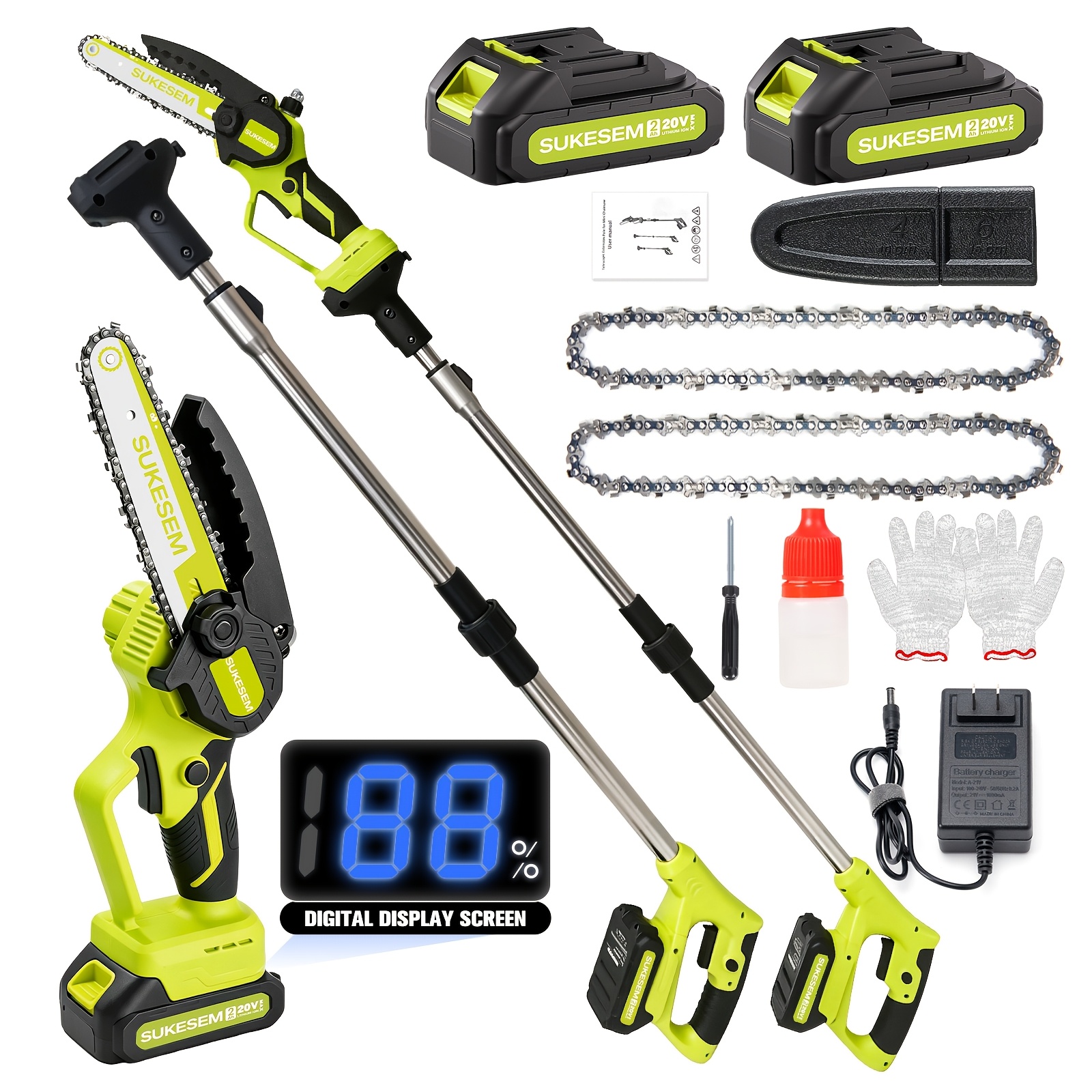 TEMU 2-in-1 Cordless Pole Chainsaw, 6 Inch Handheld Electric Chainsaw, Portable Telescopic Foldable Saw With 1/2 Rechargeable Batteries And Charger,