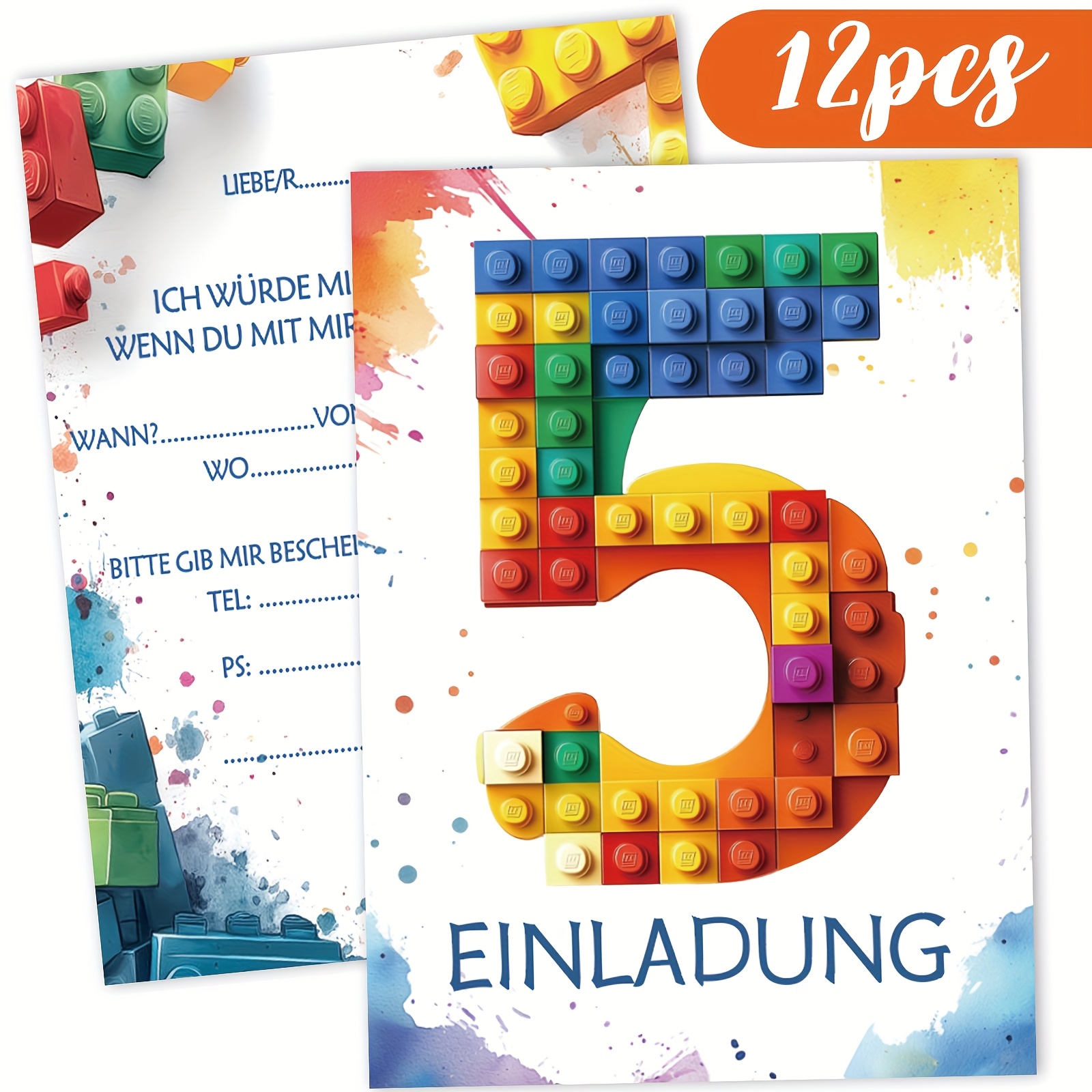 Image of 12pcs Building Block Invitation Card For A Birthday Party - Fun Building Block Themed Birthday Invitation For Teens