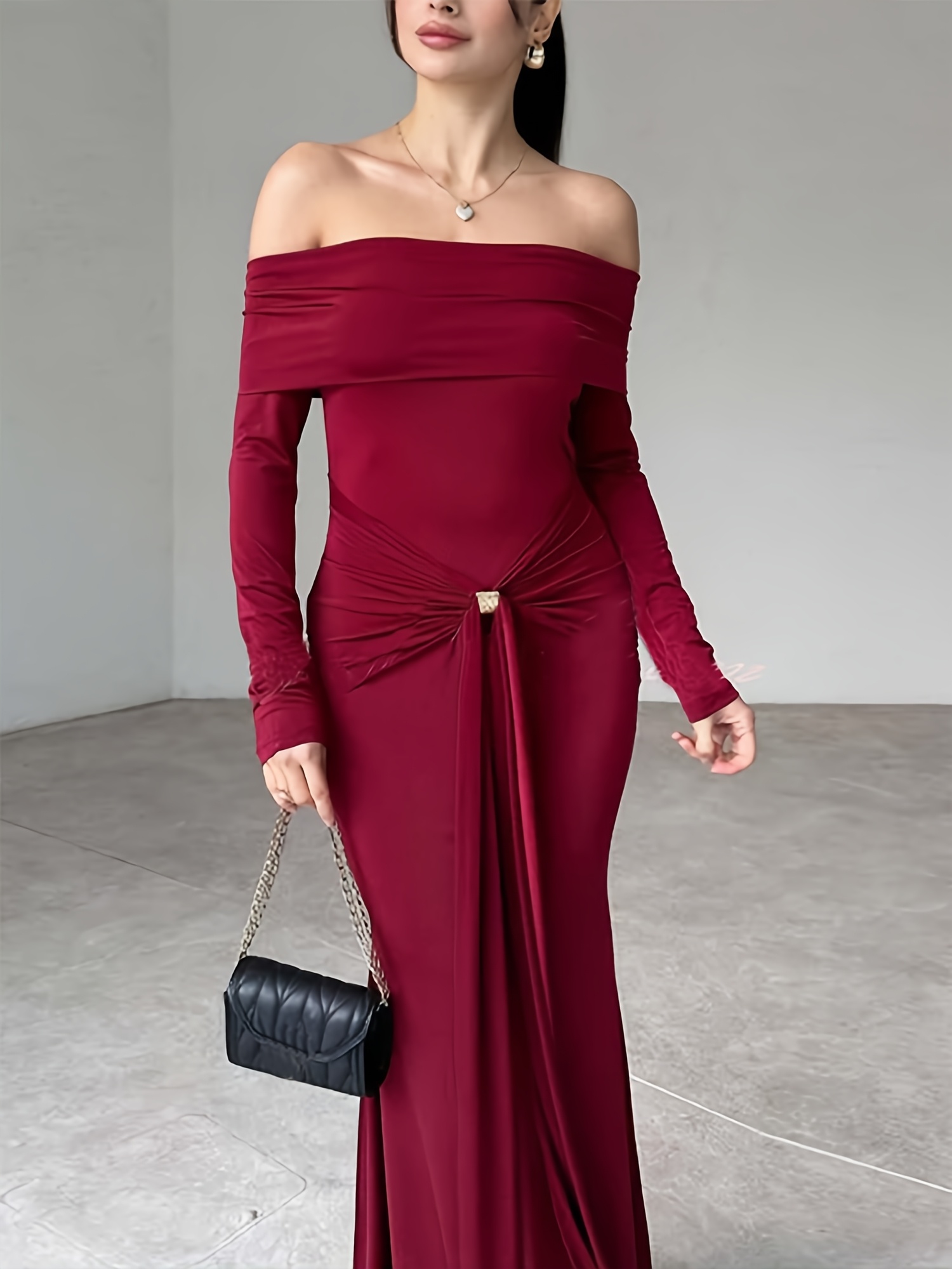 knee length dresses for ladies Extra long sleeve sequin gown – Goddess Exclusive main image 0