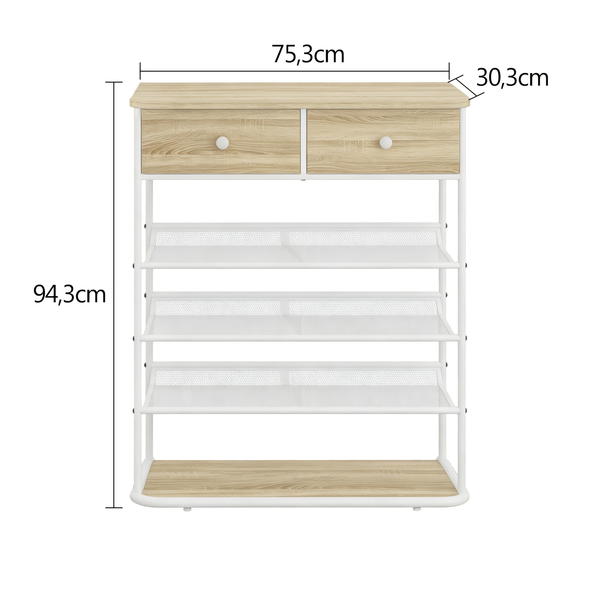 Shoe Rack With 5 Large Capacity And 2 Fabric Drawers, 3 Adjustable Shelves, Can Store 16 Pairs Of Shoes. A For Cluttered And