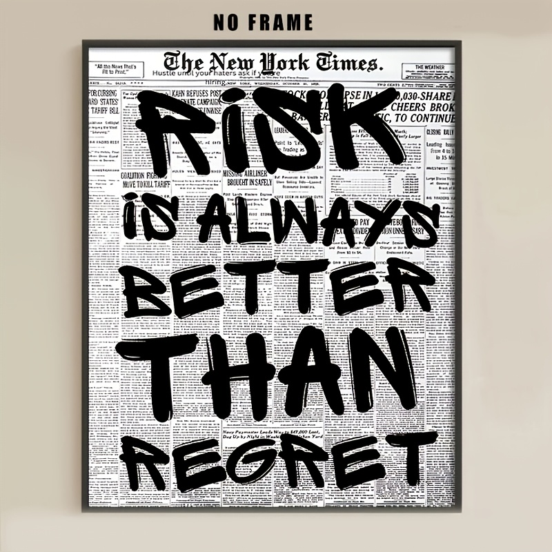 TEMU 2d Flat, 1pc Vintage Newspaper Style Poster, " Is Better Than Regret" Inspirational Quote Wall Art, Black And White Print, Aesthetic Room Decor