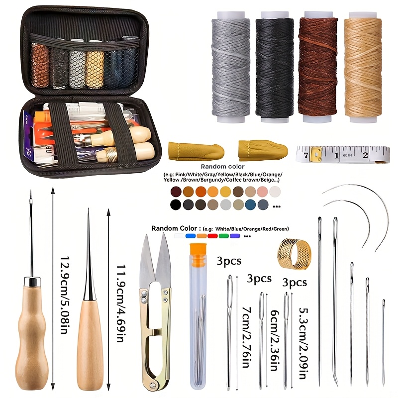 TEMU Kit de couture en cuir, kit de couture de cuir avec aiguille à coudre, aiguilles, fil ciré, kit de réparation de tapisserie, outils de couture