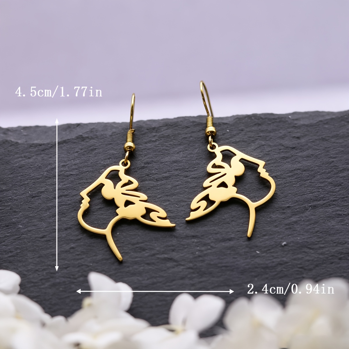 Minimalist Stainless Steel Hollow Butterfly Face Dangle Earrings