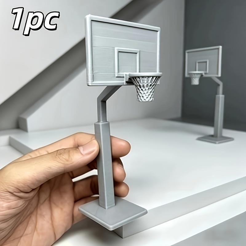TEMU 1pc Basketball Hoop Model | 3d Printed Gray Plastic Basketball Hoop Replica, Sports-themed Decoration, Suitable For Miniature Scene Building,