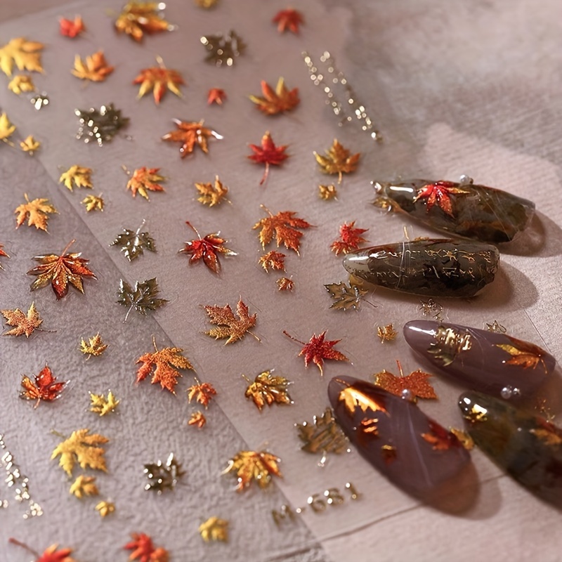 

Sparkling 5d Maple Leaf Nail Art Stickers - Self-adhesive, Decals For Autumn