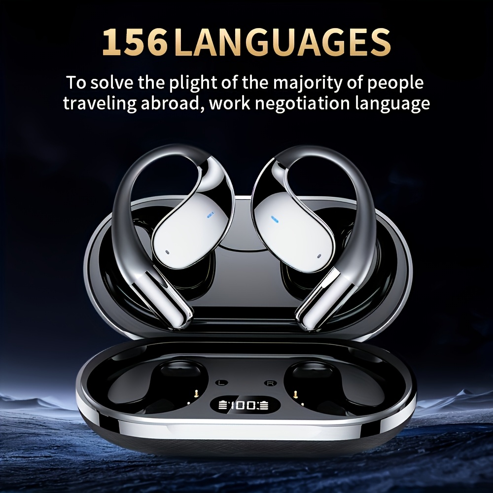 ai translation headset bone conducting wireless 6 0 headset real time translation in 156 languages 6 mics intelligent noise cancellation real time translation of meeting notes touch control       running and exercise