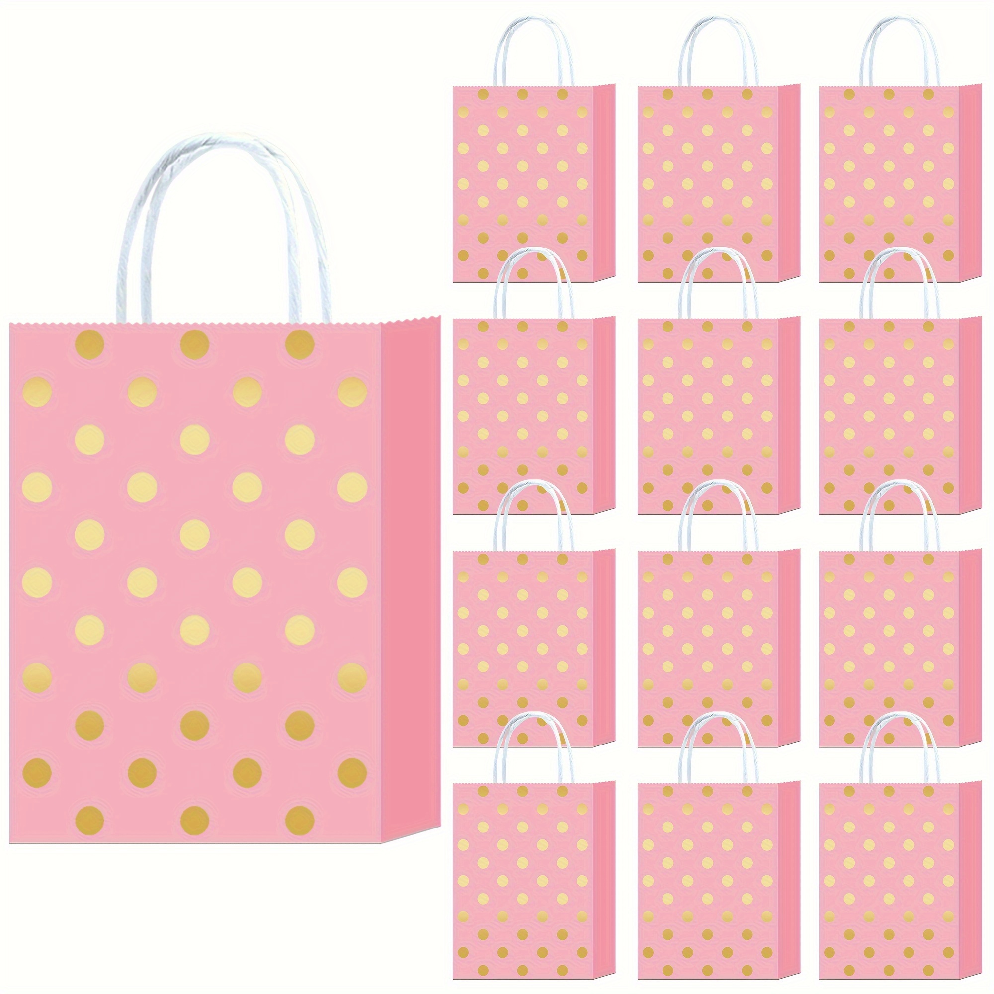 

Polka Dot Gift Bags - 12/16/24pcs, Small Businesses, Shopping, Parties, Weddings & Birthdays - Pink Craft Tote Bags With Handles